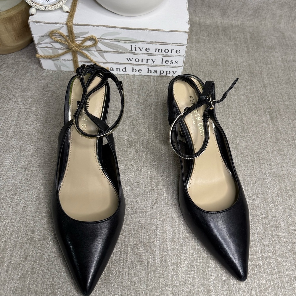 Kenneth Cole New York Chain Ankle Strap Heels Black NIB Minor Scuff